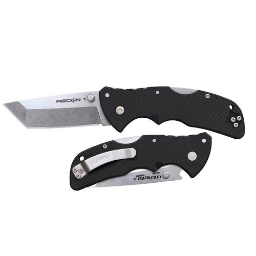 COLD STEEL Mini Recon 1 3" AUS10A Tanto Point Blade 4" GFN Handle Folding Knife w/Tri-Ad Lock, Ambidextrous Pocket/Belt Clip