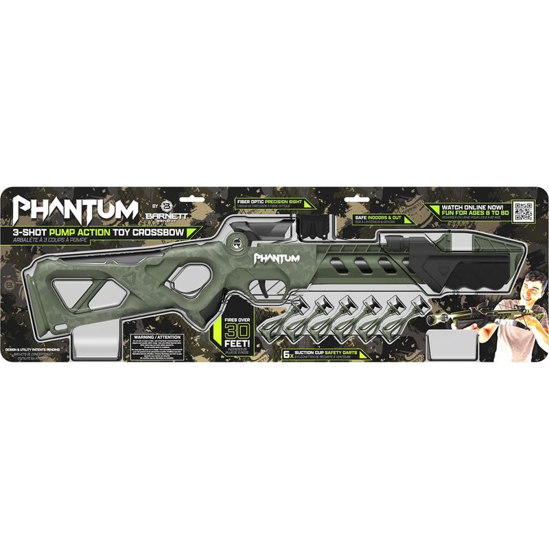Barnett Phantum Series Suction Crossbow, Pump Action Suction Dart Crossbow Flies Over 30 Feet, Safe Indoors & Out, Ages 12+, Full Size, OD Green