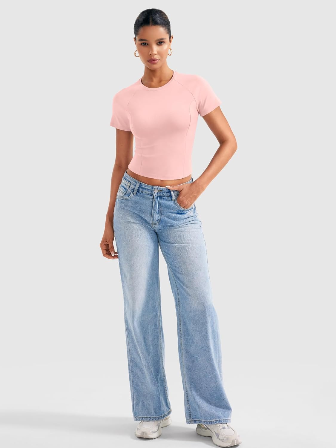 YEOREO Women's Crop Top - Slim Fit Short Sleeve Baby T-Shirt for Casual Outings | Stylish Basic Tee
