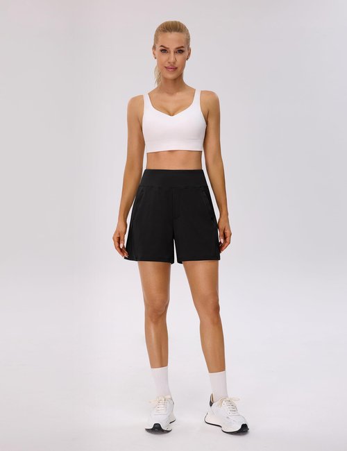 BMJL Womens Workout Shorts Gym Bermuda Golf Athletic Work High Waisted Casual Hiking Running Shorts with Pocket(L,Black)
