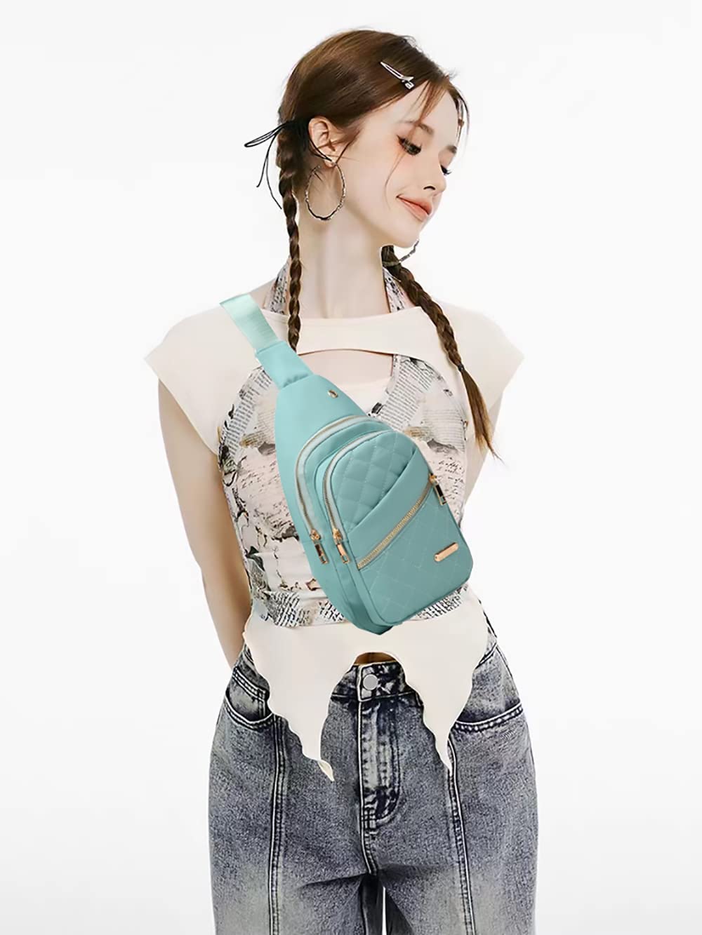 AOSTIHOT Small Sling Backpack Crossbody Sling Bag for Women, Casual Chest Daypack Cross Body for Travel Running Hiking Green