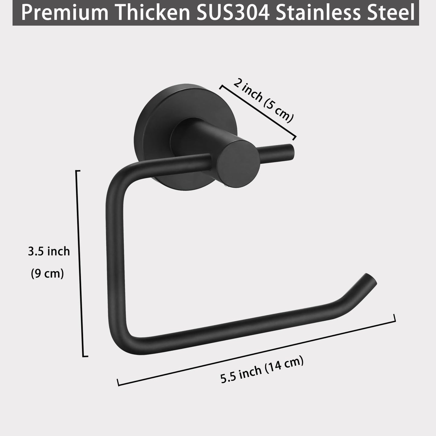 Toilet Paper Holder, Premium 304 Stainless Steel Paper Towel Holder, Toilet Paper Roll Dispenser Bathroom 5.5" TP Holder for Kitchen Washroom (Matte Black)