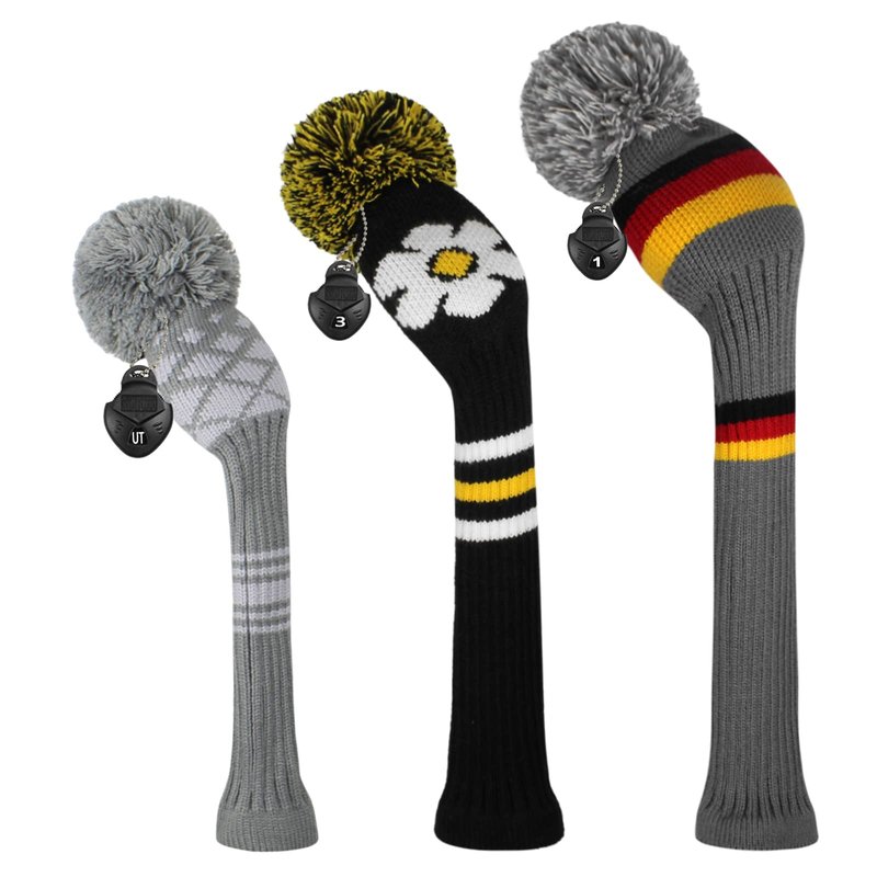 Scott Edward Knit Golf Head Covers for Woods Set of 3 Fits Well Driver(460cc) Fairway Wood and Hybrid(UT) The Perfect Change for Golf Bag (Grey Argyles)