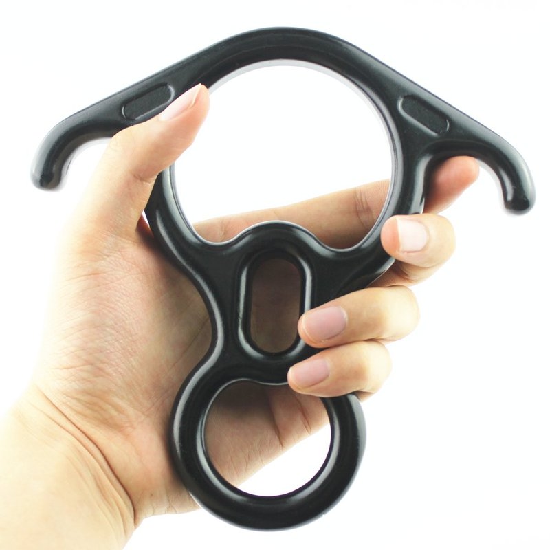 PROND Terminal 8 Descender, Rescue Figure 8 Descender with Lock Off Ears, 50KN Aluminum Alloy Bent-Ear Descender for Climbing Rescuing Or Escaping Descender, Climbing Belay & Rappel Equipment (Black)