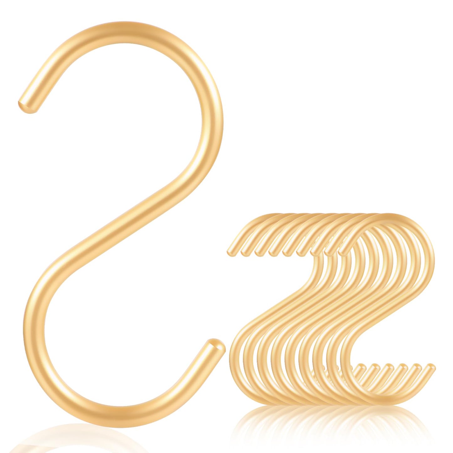 SIAMESE Aluminum S Hooks, 10 Pcs Medium Gold S Shaped Hooks for Hanging Plant, Jeans, Cups in Closet, Kitchen, Living Room, Bathroom or Outdoors (Medium, Gold)