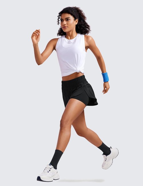 CRZ YOGA 2 in 1 Running Shorts for Women - High Waisted Athletic Gym Shorts with Pocket | 3" Length