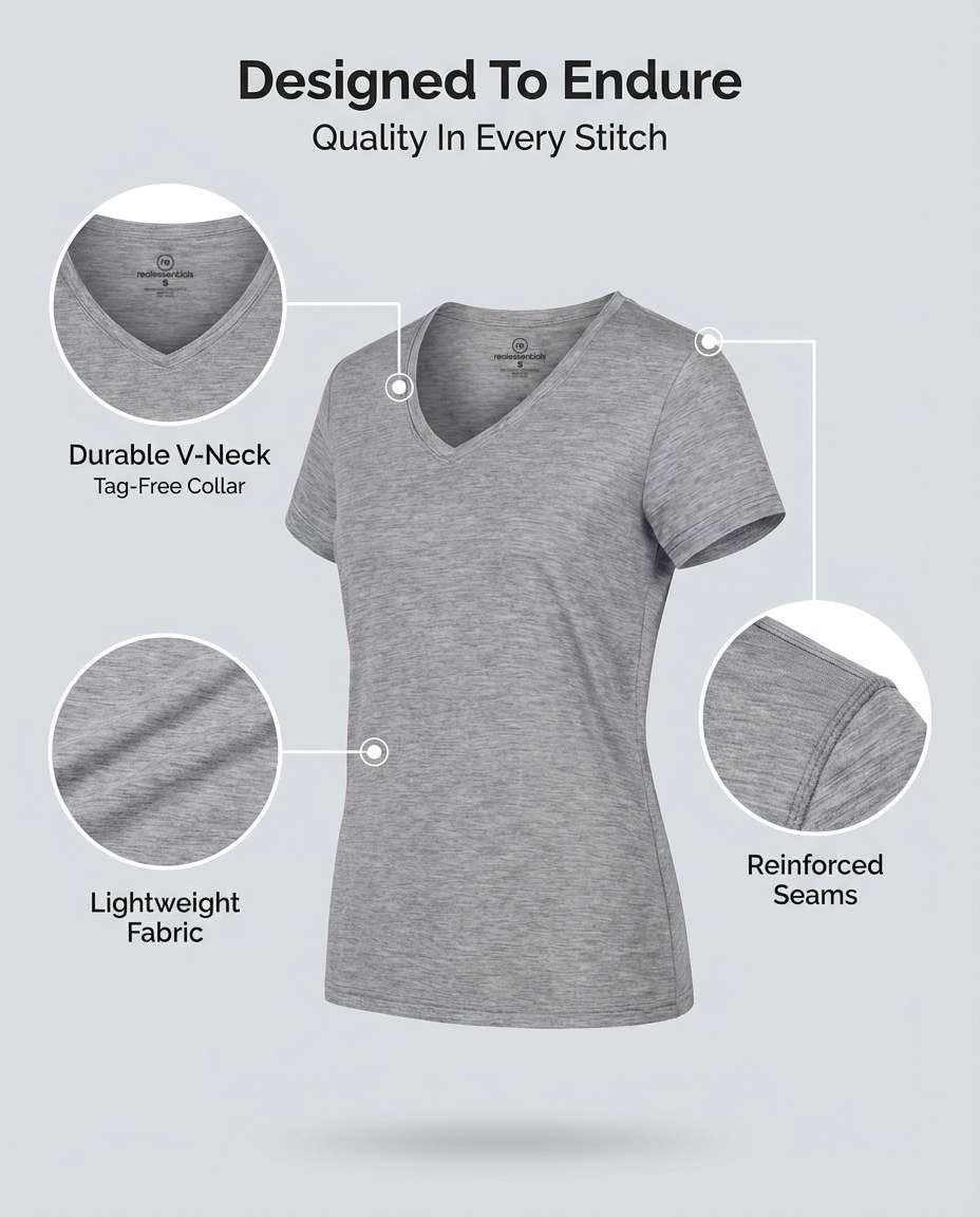 Real Essentials 5 Pack: Women's Dry-Fit Short Sleeve V Neck T Shirt Workout Fitness Yoga Top Tee (Available in Plus Size), Set 9, 3X
