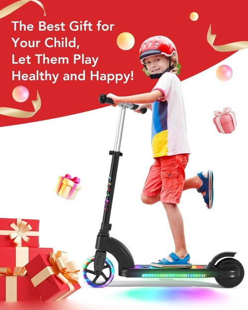 ANHAO Electric Scooter for Kids Ages 6-12(Mainly 6-10), Adjustable Handlebar and Speed, Anti-Slip Deck, Flash Wheel, Toddler Scooter for Kids up to 110 lbs, Max Speed 6 Mph, Gifts for Kids