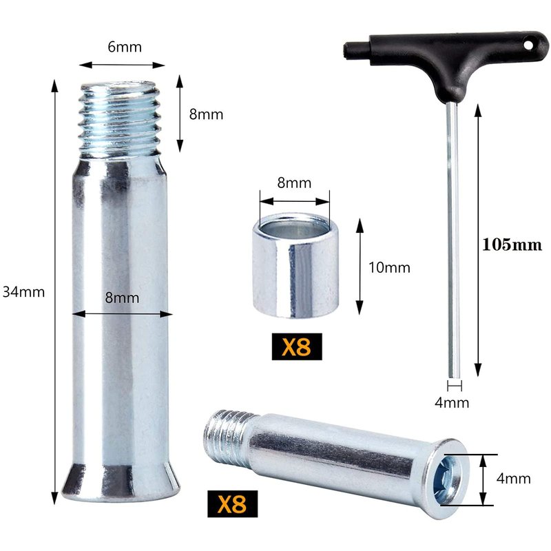 Still Awake Inline Skate Axle Spacer Screw Replacement, Aluminum Alloy Skate Wheel Bearing Spacer, Roller Skate Replacement Accessories with Axle & Axles Screws & Wrench (8mm Axle + 8mm Wheel Spacer)