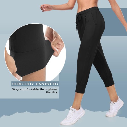Hi Clasmix 3 Pack Capri Sweatpants Women,Womens Joggers with Pockets Athletic Leggings for Workout Yoga Running Black/Grey/Navy