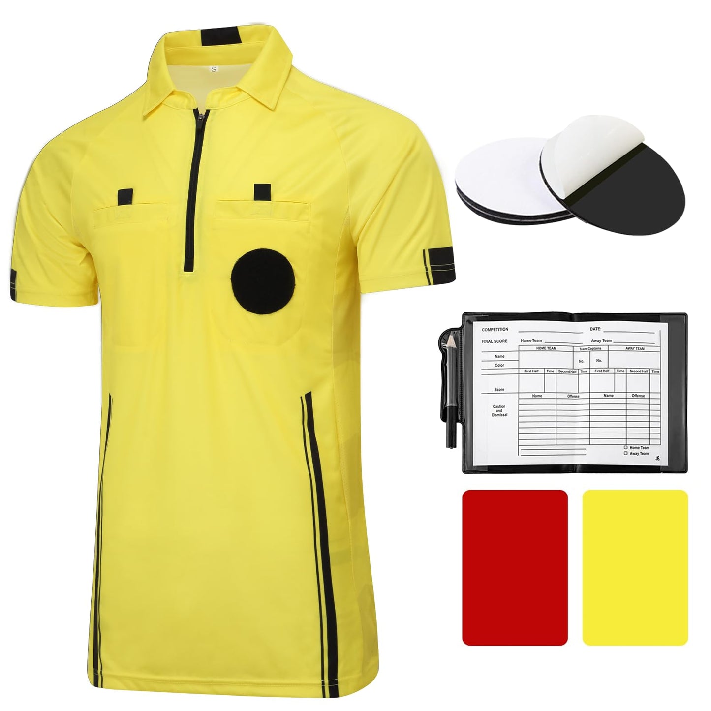 Pro Soccer Referee Shirt Jersey Kit Ref Costume for Men Womens Umpire Uniform Referee Wallet with Red & Yellow Card