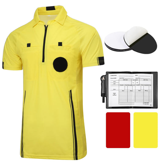Pro Soccer Referee Shirt Jersey Kit Ref Costume for Men Womens Umpire Uniform Referee Wallet with Red & Yellow Card