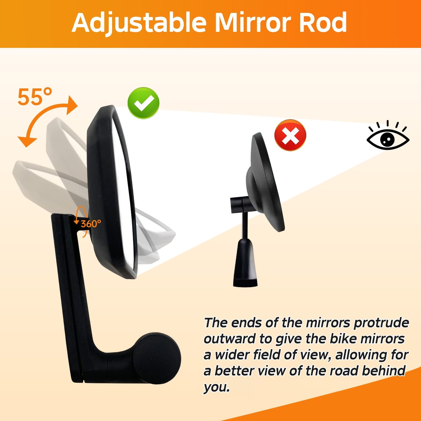 Homieway Bike Mirror, Adjustable Bicycle Mirror Handlebar Mount, Scratch Resistant HD Glass Lens, Large Bar End Rear View Mirror for E-bike, Mountain Bike, City Bikes & Scooter (Left 0.59-0.78")