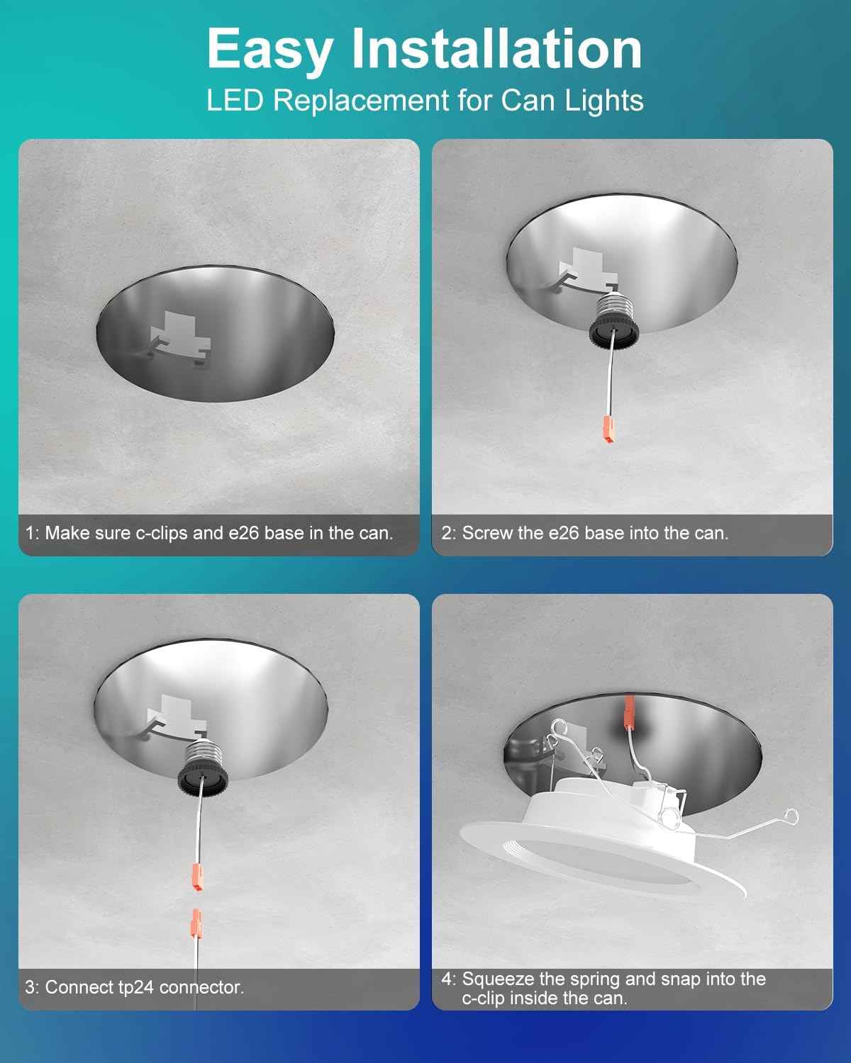 Smart RGB LED Recessed Lighting 6 Inch - Bluetooth Can Lights, 13W Color Changing, Alexa Compatible, 6-Pack for Bedroom, Living Room, Kitchen