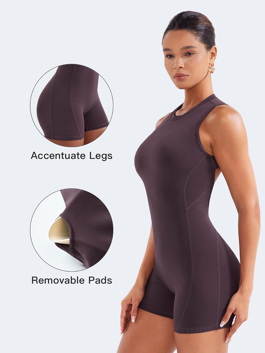 YEOREO Backless Workout Jumpsuit - Sleeveless One-Piece Romper with Pads for Yoga | Tessia Scrunch Butt Design