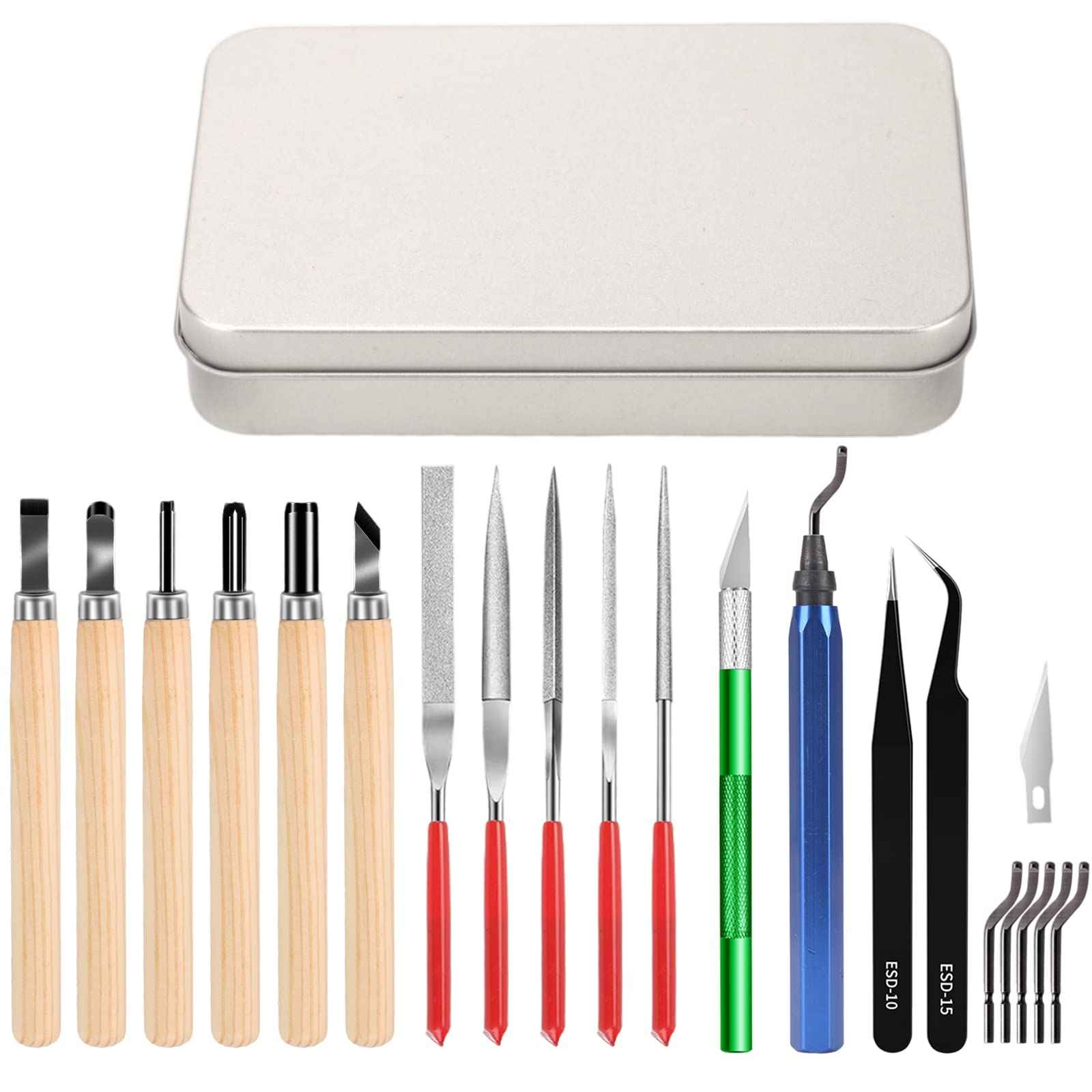 Miluosong 25pcs Precisio with Deburring Tool, Craft Knife,hand File,Carving Knife Suitable for sanding, carving, modeling, cutting, scraping,3D Printing Deburring kit
