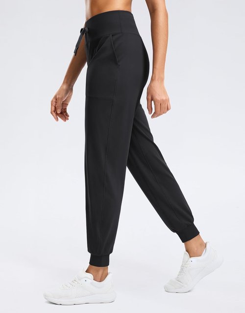 G Gradual Women's High-Waisted Joggers - Tapered Sweatpants with Zip Pockets for Gym & Travel