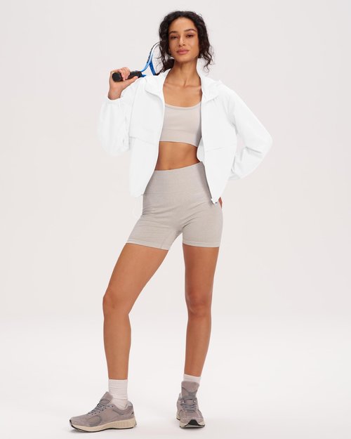 Locachy Women's Lightweight Athletic Workout Hoodie Long Sleeve Full Zip Gym Running Outdoor Jacket White M