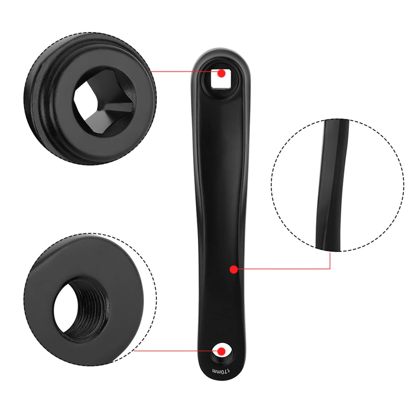 Kodrily Bike Crank Arm, Bike Crank 170mm, Crank Arm Aluminum Alloy Bike Crank Arm Replacement Left Single Bike Pedal Arm for Bike Replacement Accessory Black Silver (Square Hole)