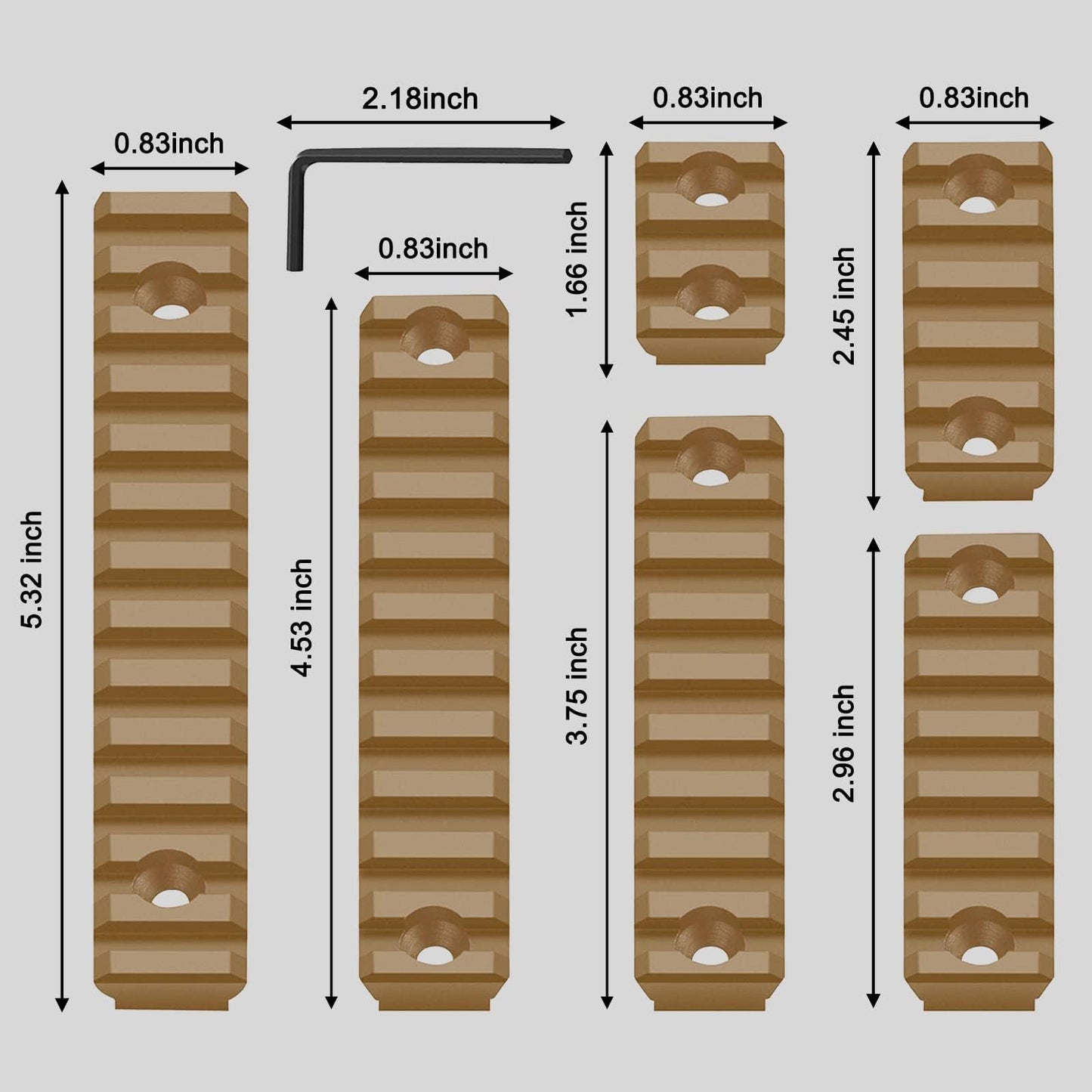 Bontok Single Picatinny Aluminum Accessory Rail Set 3 5 7 9 11 13 Slots with 13 T-Nuts & Screws, 6 Wrench (Squared Corner)