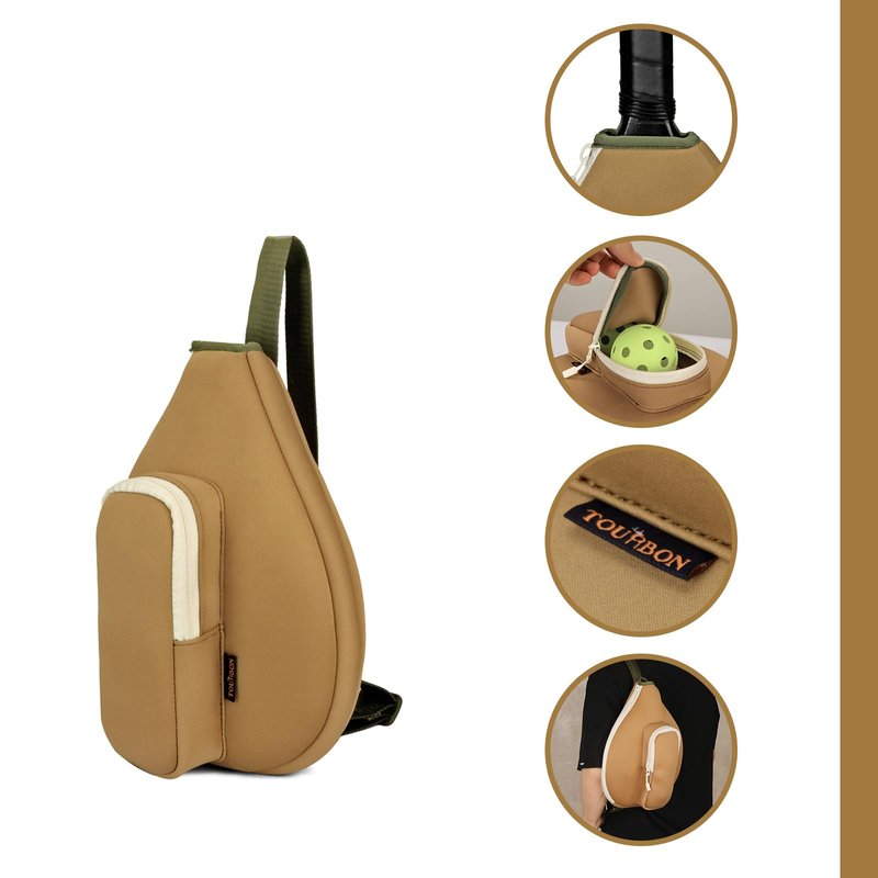 TOURBON Neoprene Padded Pickleball Paddle Sling Bag with Ball Holder Pouch, Sports Padel Racquet Pouch for Men and Women