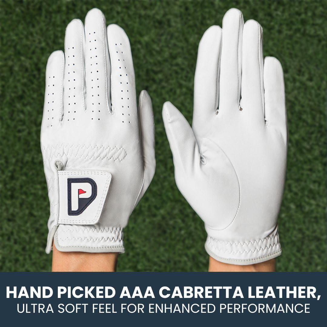 PUR3 Cabretta Leather Golf Gloves for Men - Ultra Soft Genuine Leather | Left & Right Hand | Multi-Pack