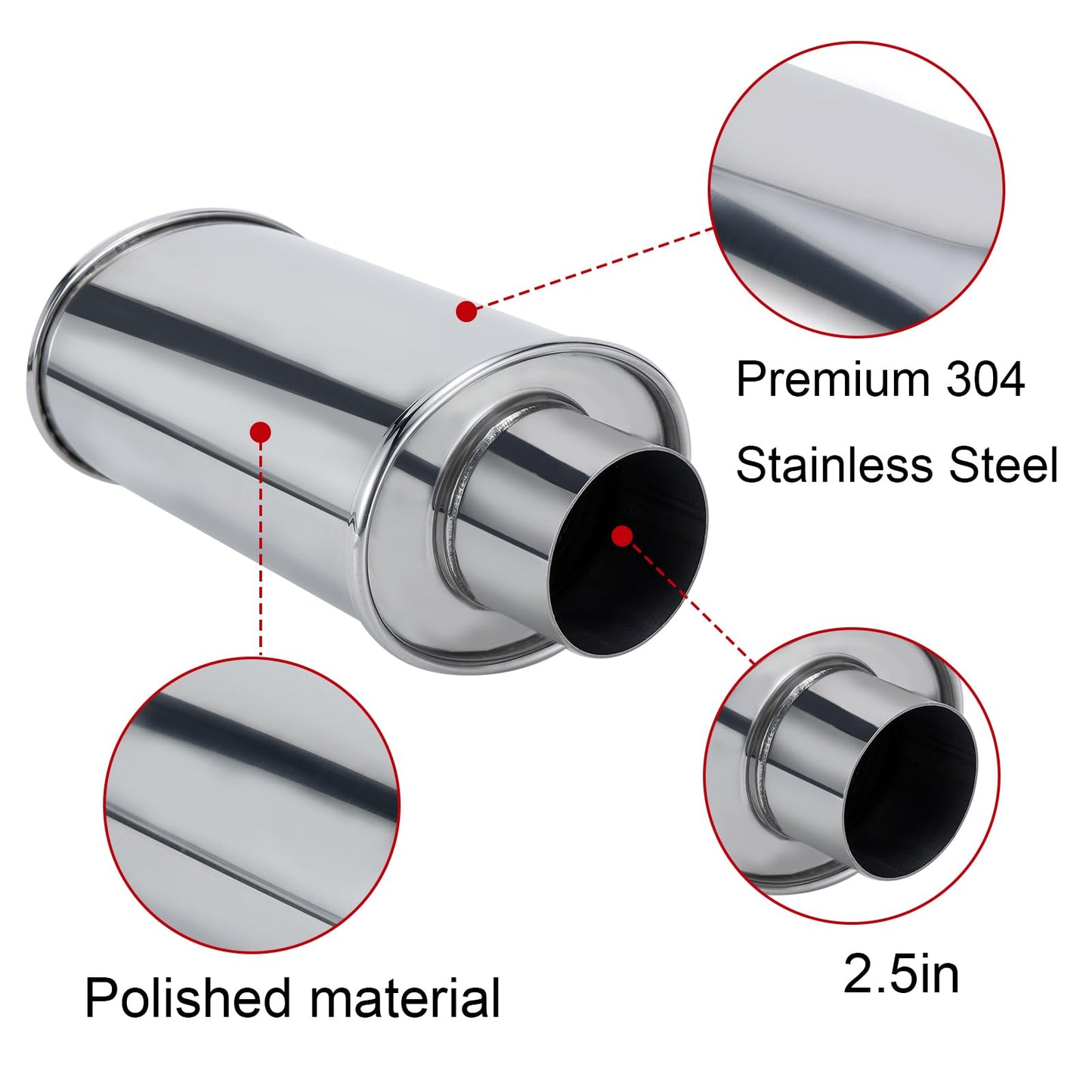 ELSHINE 2.5'' Ultra Quiet Resonator,304 Stainless Steel Exhaust Vibrant Resonator 2.5in,2.5'' Inlet & Outlet Universal Performance Muffler Resonators,silver