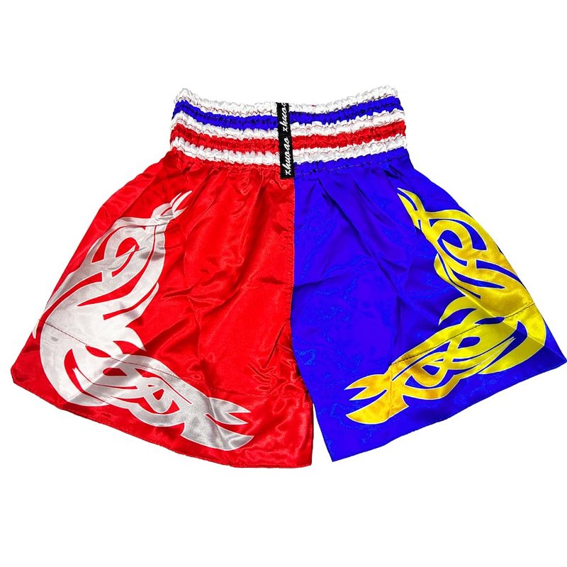 TAIKMD Muay Thai Shorts for Children Traditional MMA Gym Kickboxing Boxing Training Active Shorts (US, Alpha, XX-Small, Regular, Red&Blue)