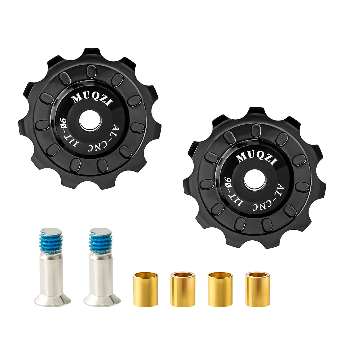 MUQZI Bike Rear Derailleur Pulley, 11T+11T MTB Bicycle Ceramic Bearing Jockey Wheel Guide Roller Pulley Sets for Mountain Road Bike, Black
