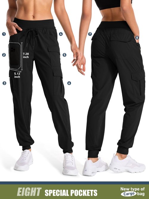 linlon Womens Hiking Pants Quick Dry UPF 50 Casual Pants Lightweight Camping Travel Safari Work Cargo Joggers Pants #2071-Black-L