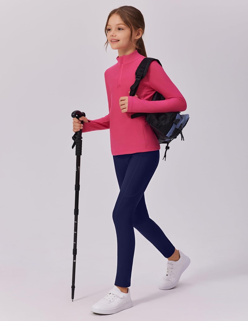 Zaclotre Girls Fleece Lined Leggings Warm Winter Running Tights for Kids High Waist Athletic Yoga Pants with Pockets Navy Blue