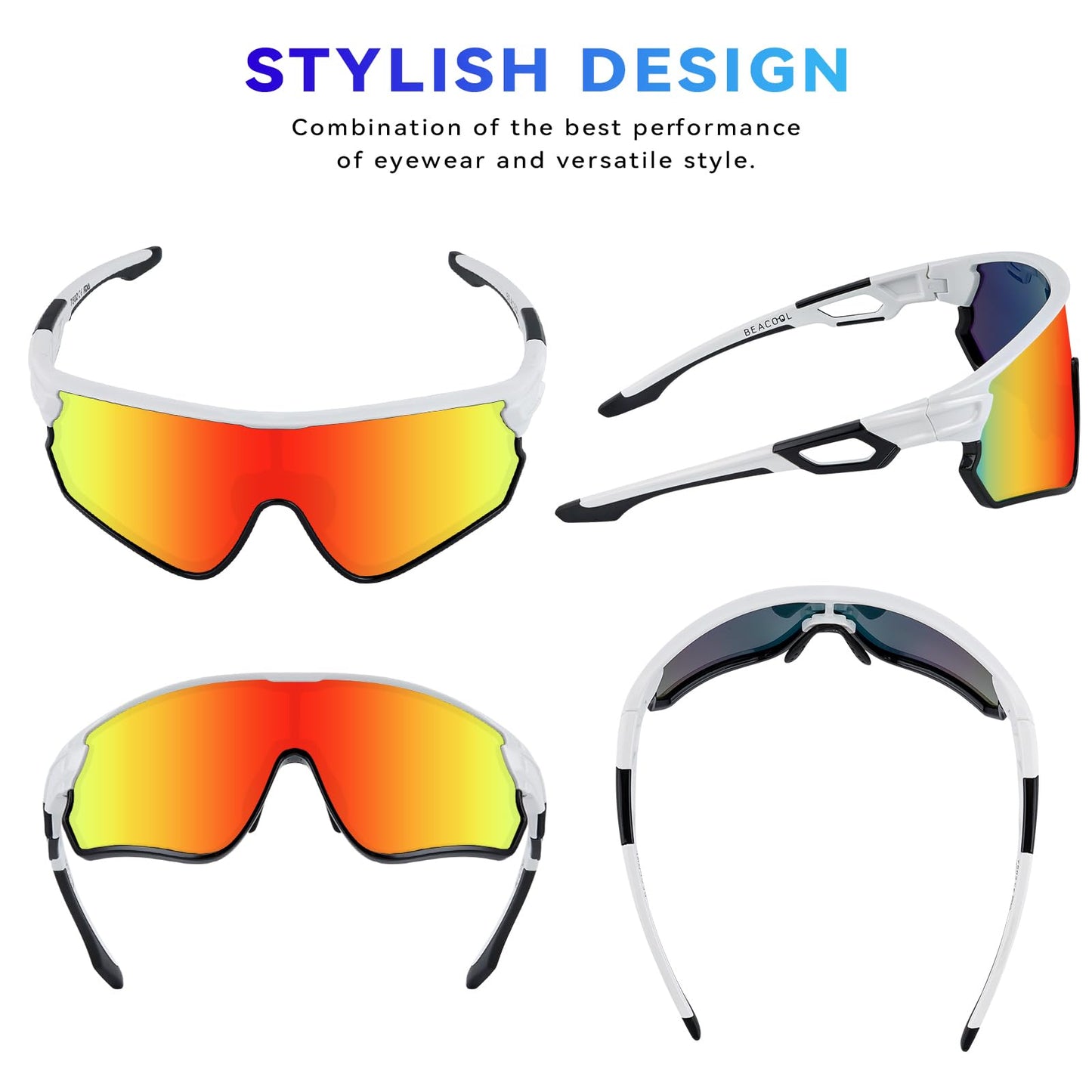 BEACOOL Polarized Sports Sunglasses for Men Women Running Baseball Cycling Driving Fishing Golf Motorcycle UV400 Sun Glasses (Full Frame, GlossyWhite Gradient Red)