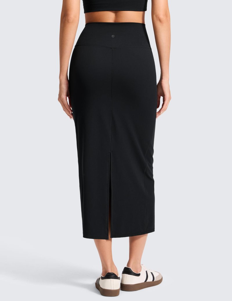 CRZ YOGA Butterlift Maxi Pencil Skirt for Women - High Waisted Bodycon Casual Travel Skort with Back Slit Black Medium