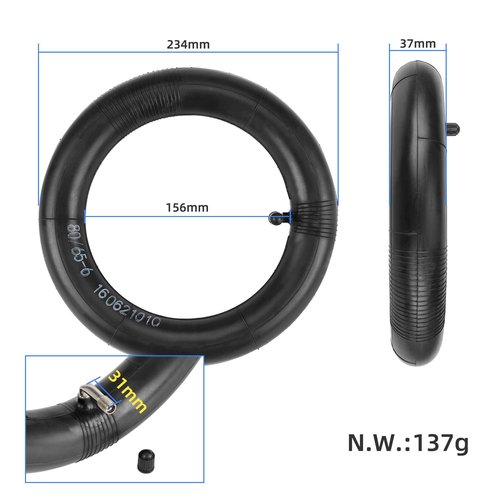 MIMIRACLE 80/65-6 10x2.5 Inner Tube Replacement for Kugoo M4 Pro, Speedual Zero 10X, and More - Thickened, Durable Butyl Rubber Tube with Elbow Valve - 10-Inch 255 * 80 Tire Compatibility