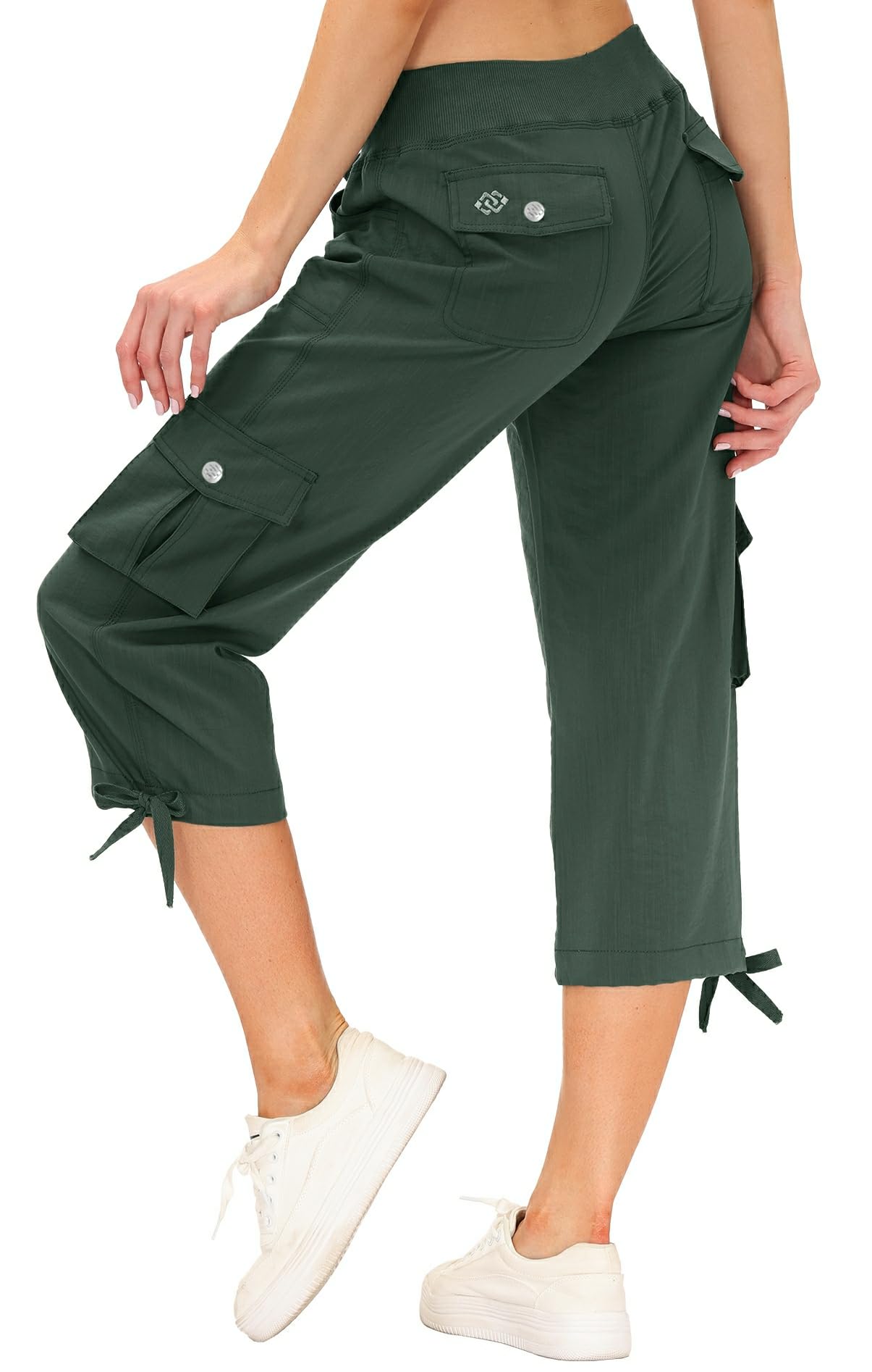 Womens Hiking Cargo Shorts Dry Fit Stretch Athletic Shorts with Pockets Army Green