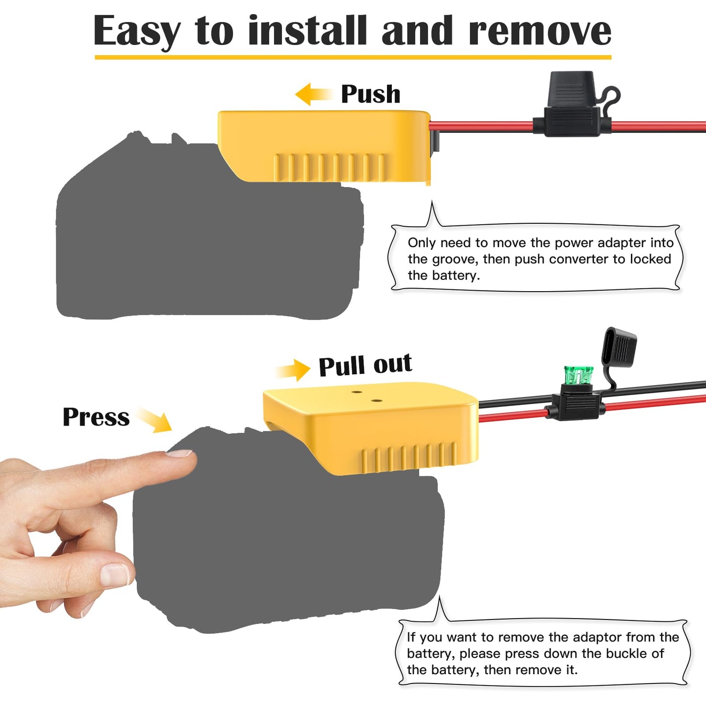KOEZEOI 1 Packs Power Wheel Adapter for Dewalt 20V Battery Adapter Power Wheel Battery Converter with Fuse & Switch & Wire Terminals 12AWG Wire for DIY Rc Toys and Ride On Truck