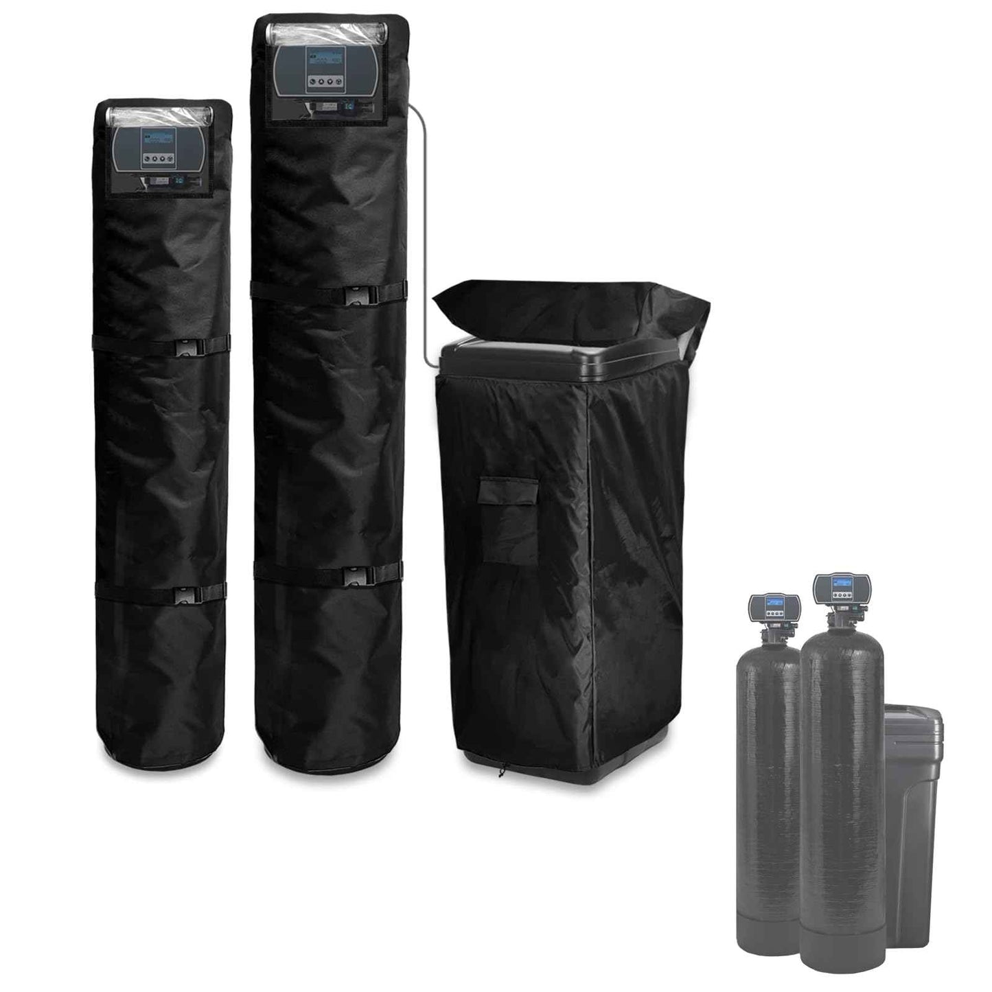 Bitubi Water Softener System Cover Outdoor for PRO+AQUA Water Softener System, 2Pcs Softener Tank/Filter Cover + 1Pcs Brine Tank Cover, All Weather Protection, Black