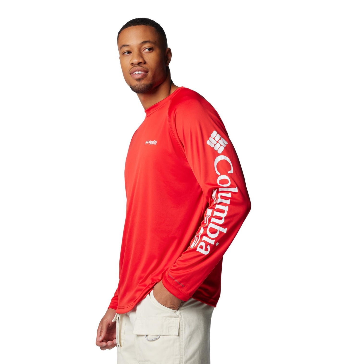Columbia Men's PFG Terminal Tackle Long Sleeve Fishing Shirt, Red Spark/White Logo, 5X Tall