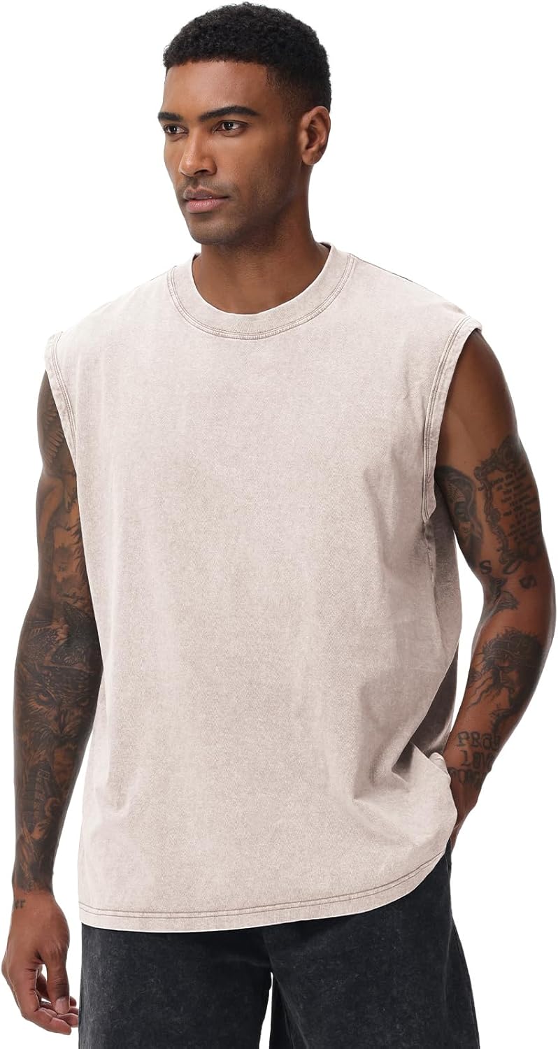 Skiennix Men's Sleeveless Workout Tank Top - Acid Wash Muscle Shirt for Gym & Beach | Loose Fit