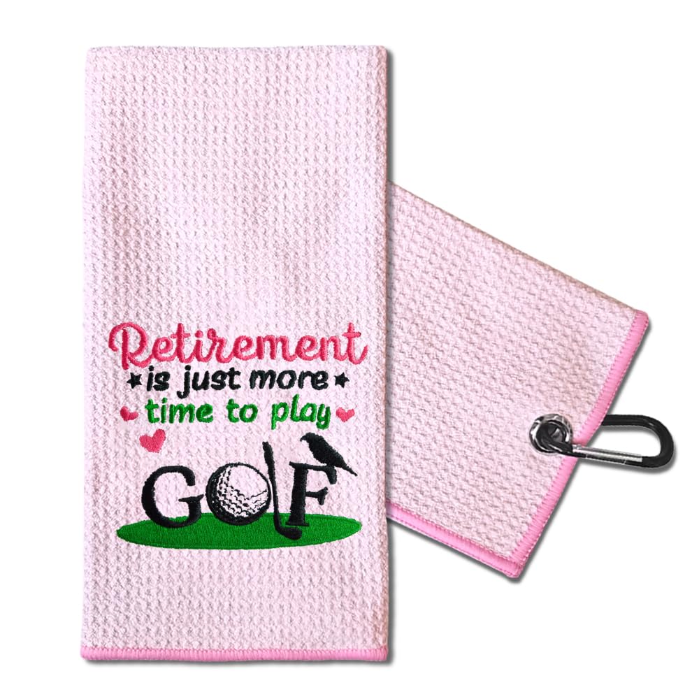 TOUNER Retirement is Just More Time to Play Golfing Towels, Ladies Golf Gifts, Golfing Bag Towel Present, Ladies Golf Accessories for Retirement Christmas Birthday Towel Gifts for Grandma, Mom