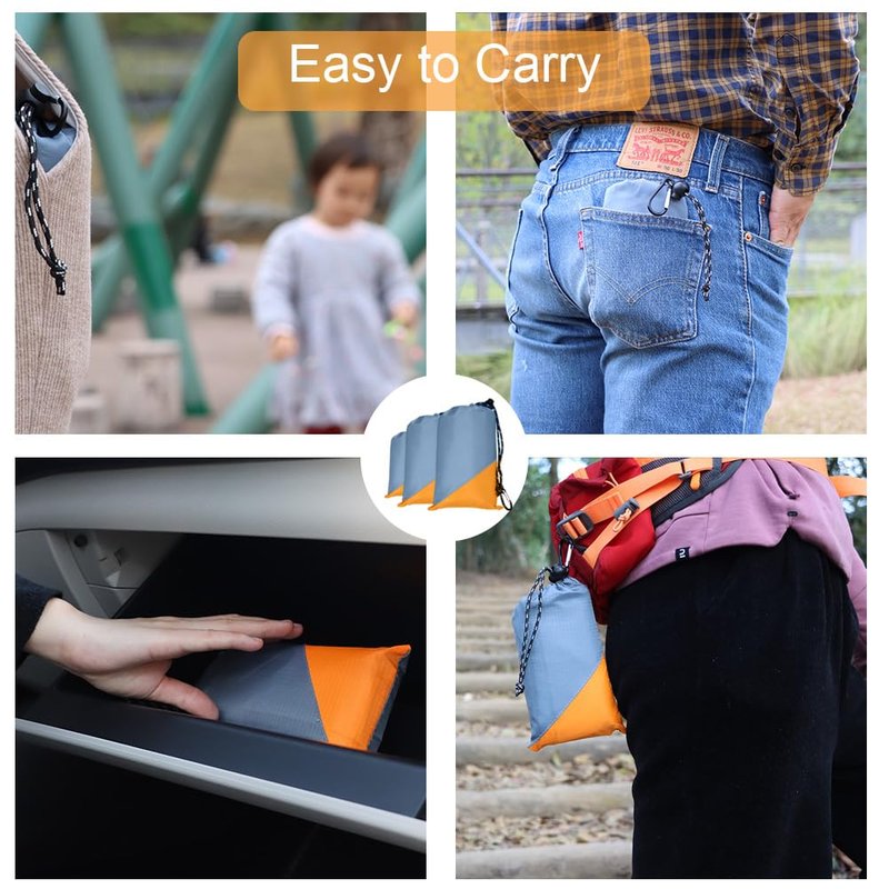 Orga'Neat Pocket Picnic Blanket, Beach Mat Waterproof Sandproof, Compact Lightweight Small Tarp for Camping, Hiking, Backpacking, Festival, Travel, Foldable in Bags (Grey/Orange, 55"x79")
