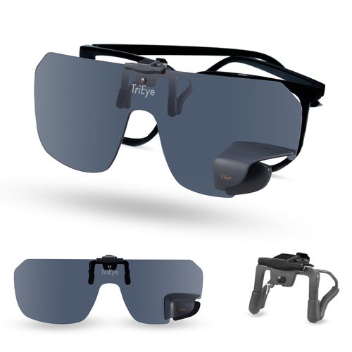 TriEye View Clip On Sunglasses with Rear View Mirror – Clip On Sunglasses Over Prescription Glasses, Flip Up Cycling Eyewear for Men & Women – Polarized Smoke, 145mm Fit