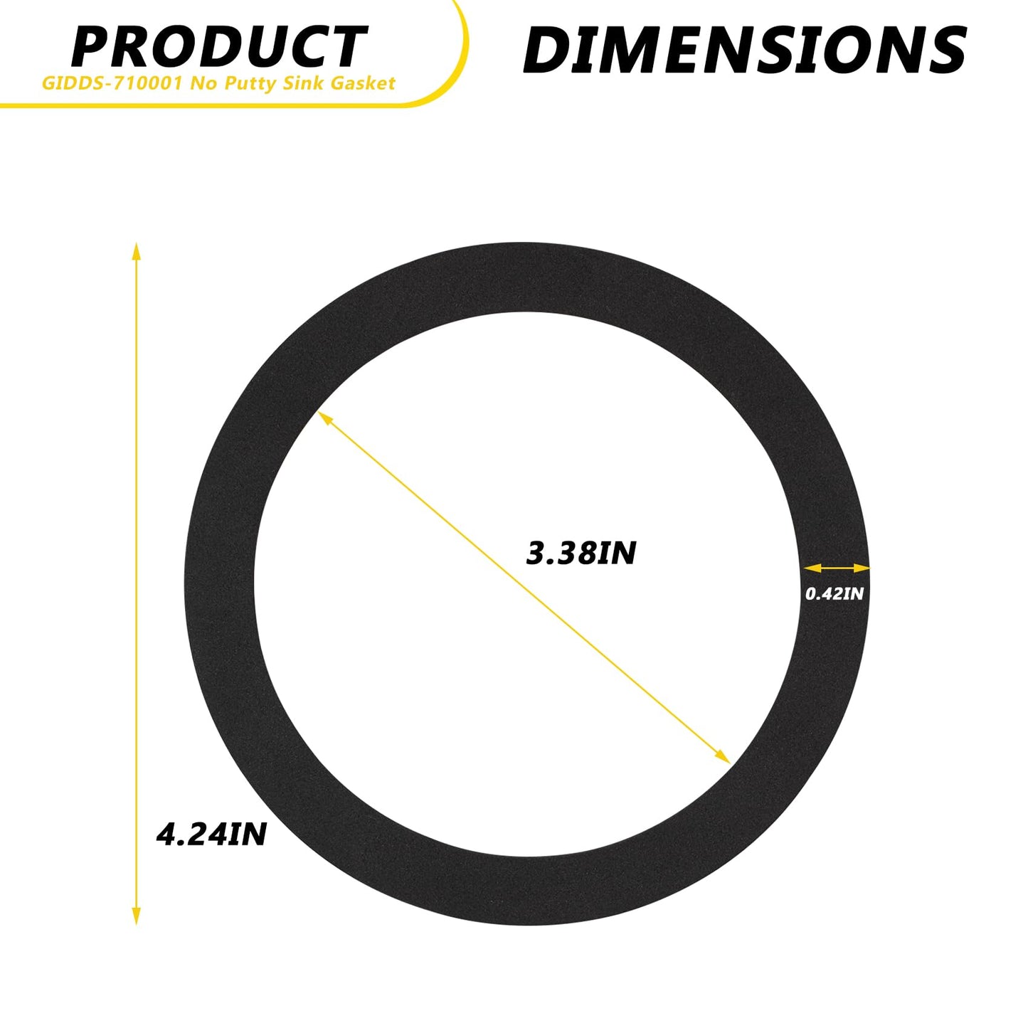 GIDDS-710001 plumbers putty for sink drain,No Putty Sink Gasket 3-3/8", Fits all standard drain attachments,kitchen sink drain gasket seal (2pack）