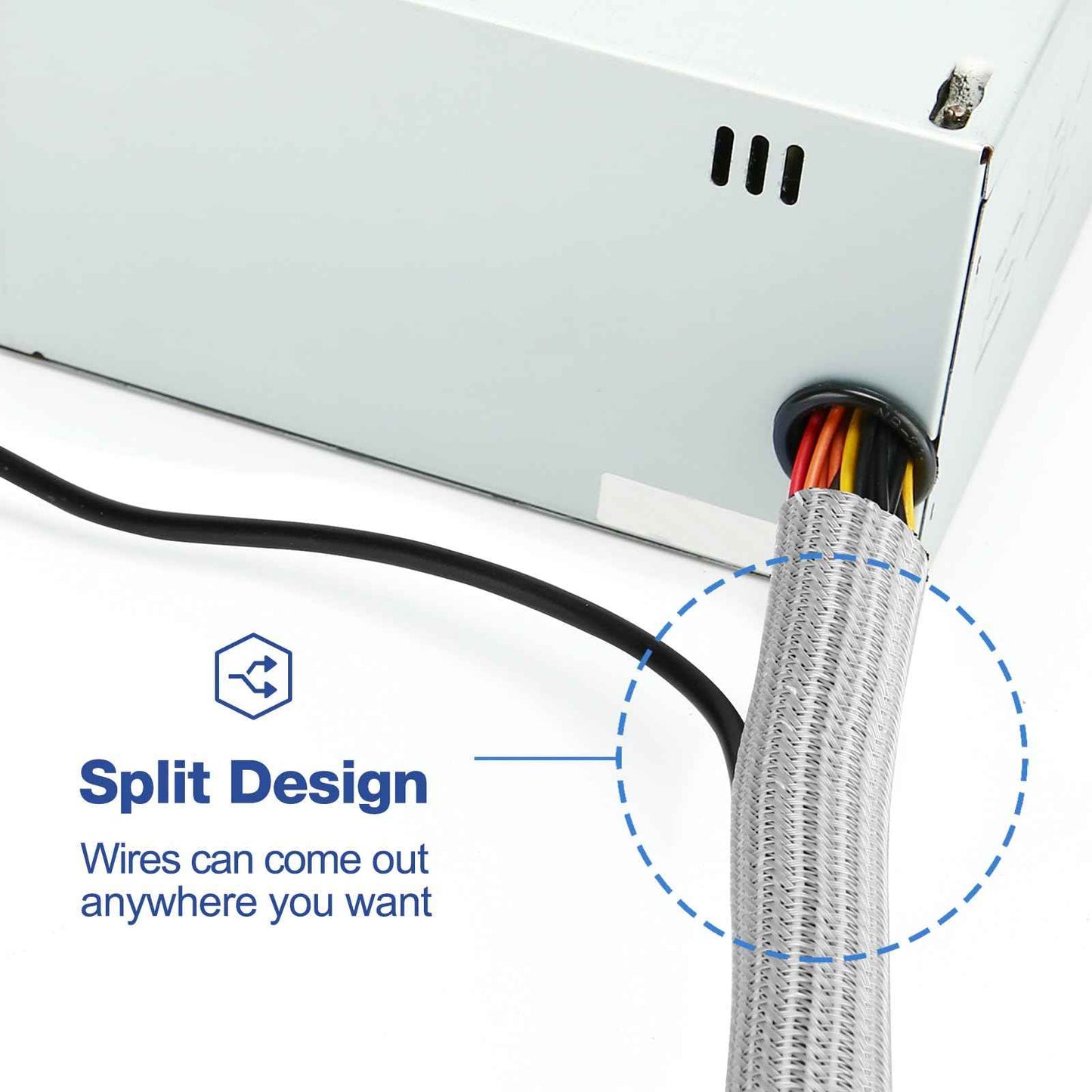 JOTO 1 Pack Cable Management Sleeve, 26 Feet Cord Organizer System with Zipper for TV Computer Office Home Entertainment, Flexible Cable Sleeve Wrap Cover Wire Hider System -Grey