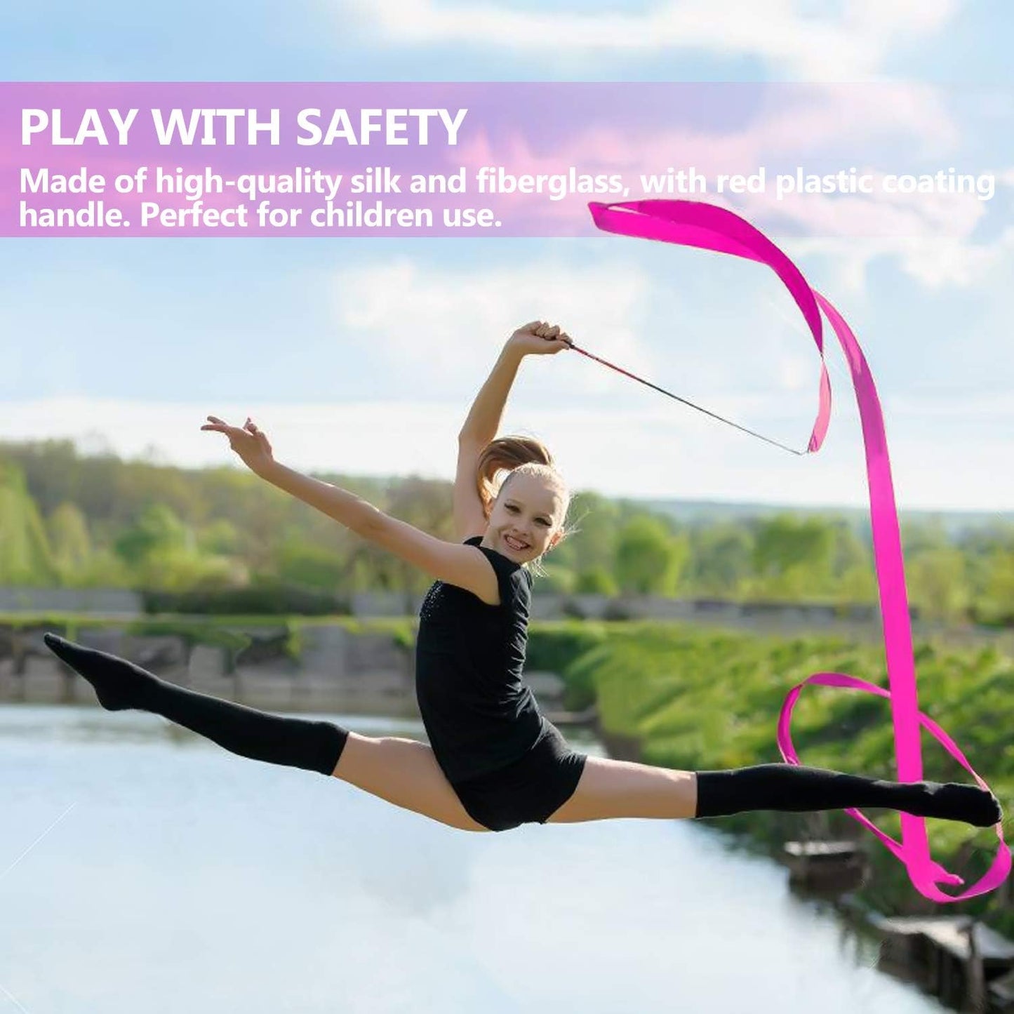 Novelty Place Dance Ribbons - 6.6Ft Unisex Kids' Gymnastics Ribbon Wands | Perfect for Talent Shows & Baton Twirling (10 or 2 Pack)