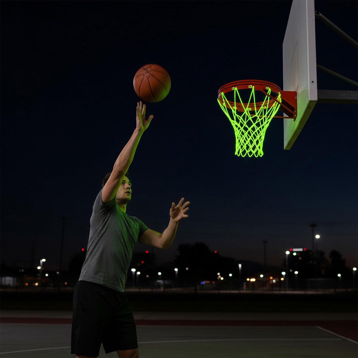 Nightlight Basketball Net, Luminous Outdoor Portable Sun Powered Sport Nylon for Pool Beach Backyard, Anti Whip