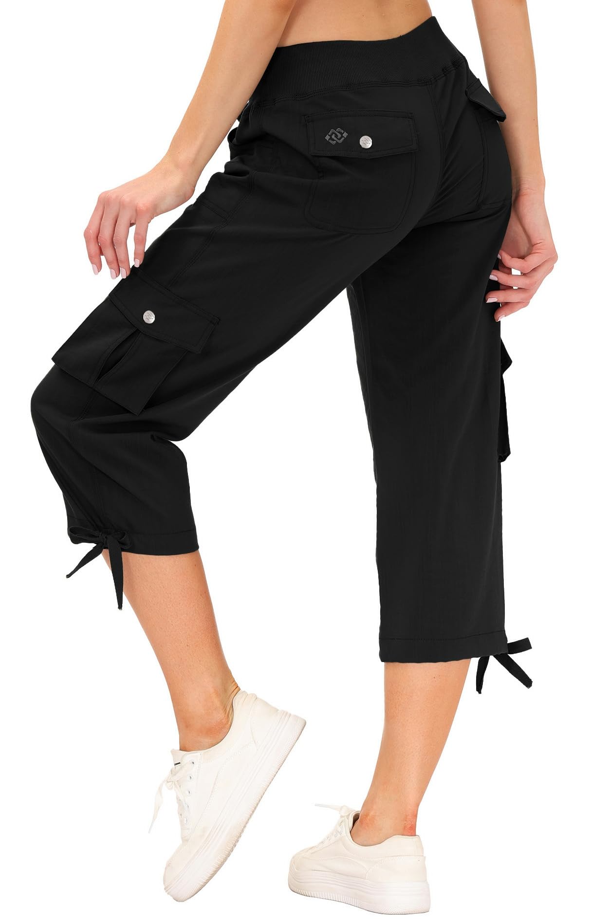 MoFiz Womens Capris with Pockets Loose Fit Casual Capri Pants Dressy Lightweight Ladies Baggy Cargo Pants for Hiking Black 3XL