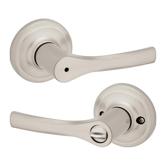 Kwikset Henley Interior Privacy Door Handle with Lock, Door Lever For Bathroom and Bedroom, Satin Nickel Reversible Keyless Turn Lock, with Microban Protection