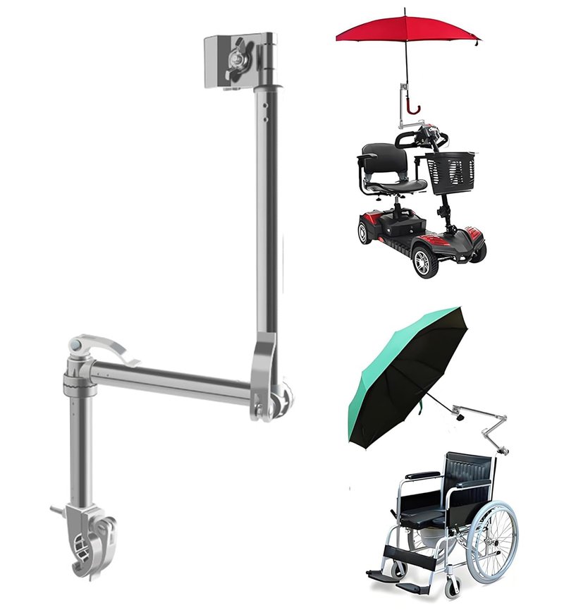 Puxitri Wheelchair Umbrella Mount Holder, 360° Adjustable & One-Key Lock, Wheelchair Accessory, Fits 22-27mm Handlebars for Strollers, Golf Carts, Wheelchairs