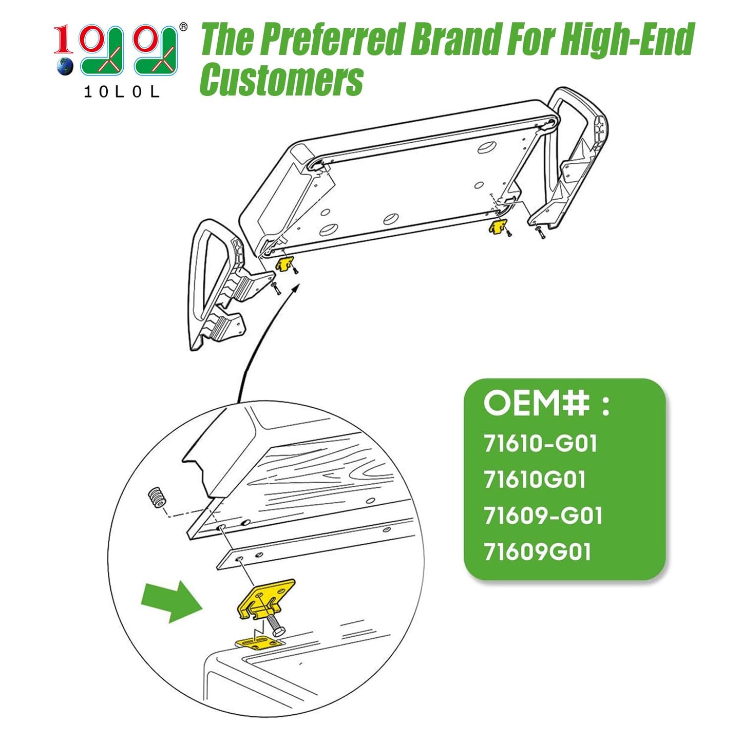 10L0L Golf Cart Seat Bottom Hinge Plate for EZGO TXT Medalist 1995.5-up, EZGO MPT Shuttle Workhorse Series 2001-up, 2 Set, OEM# 71610-G01 71610G01 71609-G01 71609G01